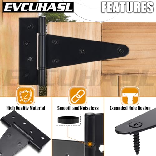 6 Inch T-Strap Gate Hinges, Shed Barn Door Hinges Heavy Duty, Black Tee Hinges for Wooden Fences, Yard Gate, Wrought Hardware Iron Rustproof (2 Pack/Set) - size: 6 Inch
