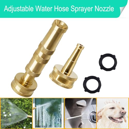 Solid Brass Adjustable Twist Hose Nozzle | Heavy Duty Jet Sweeper Nozzle, High Pressure 3/4" GHT Connector - style: Nozzle Twist+Jet 2P