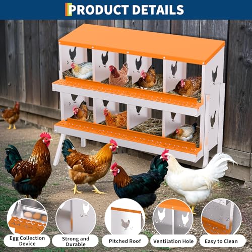 Garvee Chicken Nesting Box, 8 Compartment Nesting Boxes for Chickens, Easy to Clean and Install, Chicken Laying Boxes for Chicken Coop to Protect Eggs - with Bracket Legs, Orange - color: orange, size: 8 holes with legs