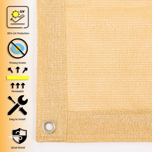 SUNNY GUARD 90% Sun Shade Cloth 6'x12' Shade Cover Tarp, Sand | Sun Shade Screen Fabric Shade Cover Tarp with Grommets for Pergola, Backyard & Garden, Durable HDPE, Custom Sizes - color: Sand, size: 0 6'×1 2'
