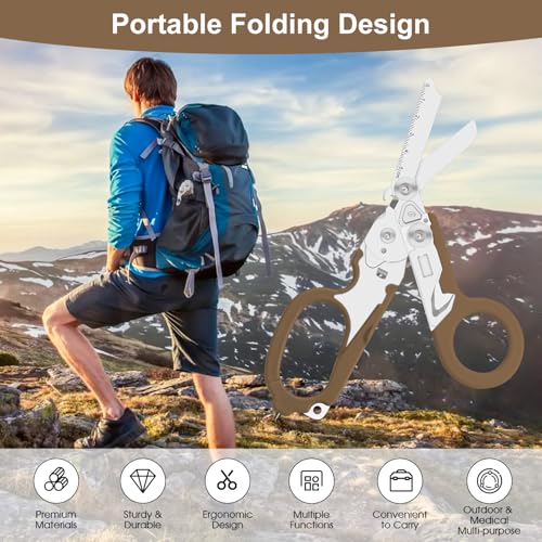 6-in-1 Heavy-Duty Emergency trauma shears (Bean Sand Colour) | Multifunctional Life-Saving Tool|Suitable for Emergency Rescue|Outdoor Exploration|DIY Construction and Maintenance - color: Bean Sand Colour