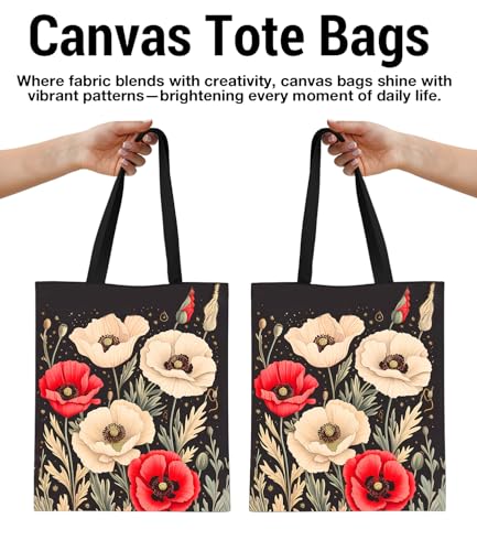 Aesthetic Floral Canvas Tote Bag - Reusable Shoulder Tote Bag for Women Lady Casual Vacation, Shopping, Work, Gym - color: 7