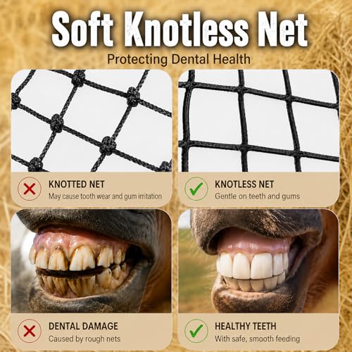 5x5 ft Round Bale Hay Net for Horses & Goats, 1.5" Holes Slow Feeder Hay Nets with Hay Net Repair Tool - size: 5*5*5 FT
