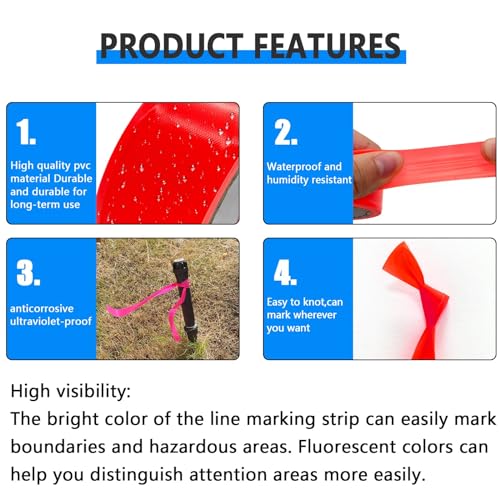 6 Pcs Dark Blue Flagging Tape,Non-Adhesive Plastic Ribbon Neon Marking Roll | 1inch*600ft, Marking Tape for Tree Marking, Hunting, Boundaries and Hazardous Areas,Trail Marking - color: Dark Blue
