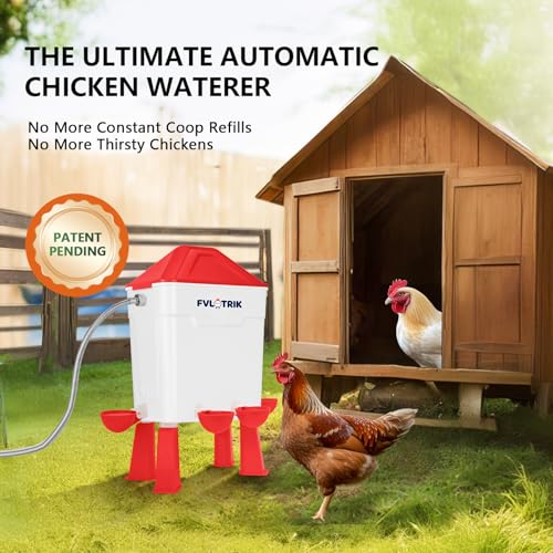 3 Gallon Automatic Chicken Waterer, Hands-Free Hydration | Float-Controlled Chicken Watering System, Stay-Clean Automatic Cups, Fits 3/4'' Faucet & Hose Directly, Standing/Hanging Use