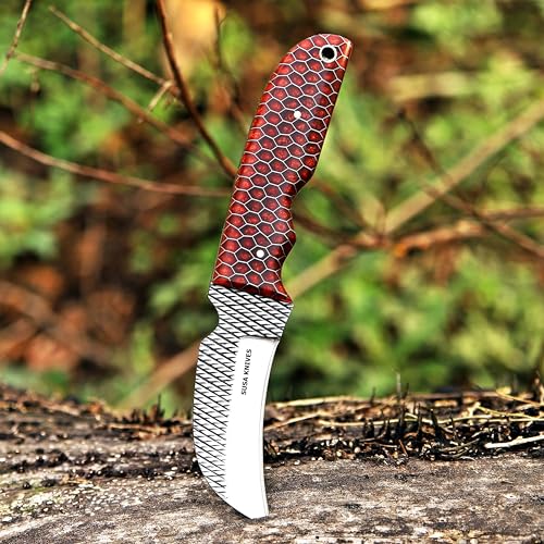 Custom Handmade 7'' fixed blade hoof rasp Hawkbill fixed blade Knife Electricians Knife Lineman’s Hawkbill knife, with pancake leather sheath (HWK COOPER) - color: HWK COOPER