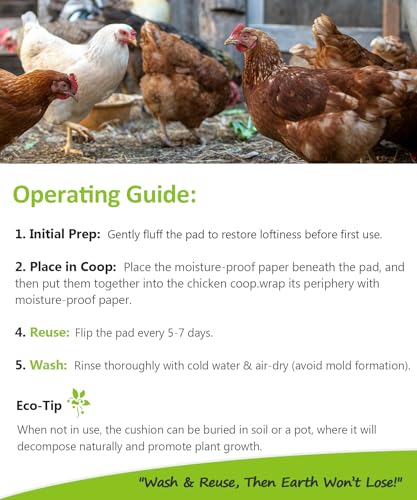 3X-Thick Nesting Pads for Chicken Coop (12"x12"), 5 Reusable Hen Laying Pads and 5 Moisture-Proof Paper, Washable & Biodegradable Hemp Bedding Mat for Hygiene & Egg Protection