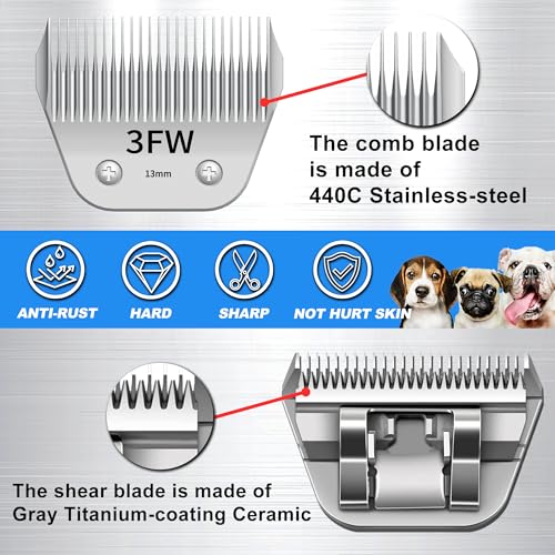 Detachable Pet Clipper Wide Blades Dog Grooming Clipper Replacement Ceramic Blades, Compatible with Andis, Wahl, Oster(Size 3FW,Cut Length 13mm) - size: 3FW (13mm)