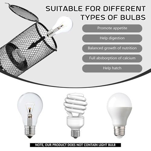 2 Pcs 4 Inch Reptile Heat Lamp Guard Anti Scald,White, Black | Heating Lamp Holder, Mesh Cage, with 150w Ceramic Heat Emitter, Basking Anti Scald, Reptile Lizard Protection, Without Bulb - color: White