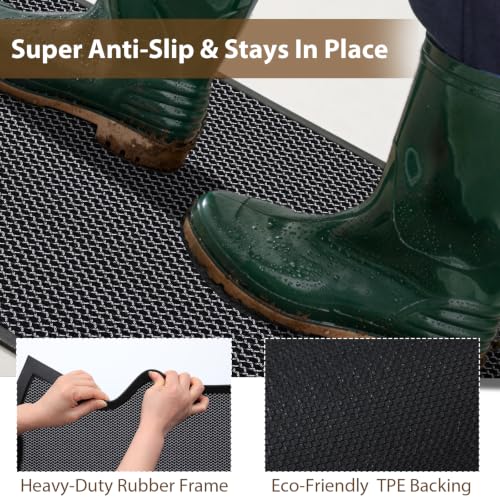 Front Door Mat Outside Entrance Entry Welcome Doormat 32"x48" Gray Large | Heavy-Duty Dirt Trapper Non Slip Rubber Entrance Doormats for Entryway Porch Garage 3D Mesh Stain Resist All Season & Weather - color: Grey, size: 32"x48"