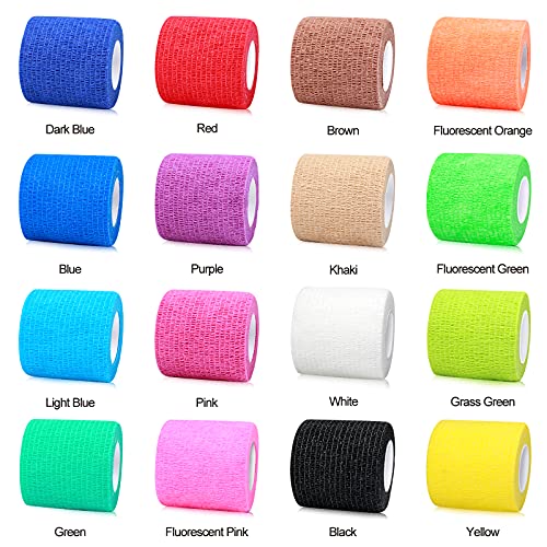 FRESINIDER 16 Rolls Self Adhesive Wrap Athletic Tape Gauze,Medical Bandage,Breathable Elastic Cohesive Bandage for Sports Injury & Pet (Rainbow) - color: Rainbow
