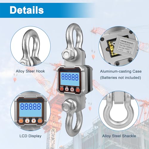 Hyindoor 5000kg 11000lb Crane Scale, 5T Digital Crane Scale with Remote Control, Industrial Heavy Duty Electronic Hanging Scale Hoist Scales - size: 5000kg/11000lb