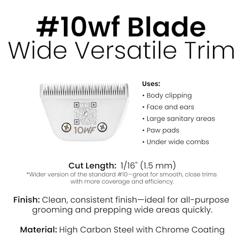 Fresh 10WF Dog Grooming Blade, 1/16" (1.5 mm) Cut, Fits Andis, Oster, Wahl A5 Detachable Clippers, Wide High-Carbon Steel Blade with Chrome Coating, Sharp & Durable for Fast, Full-Body Grooming - size: 10WF