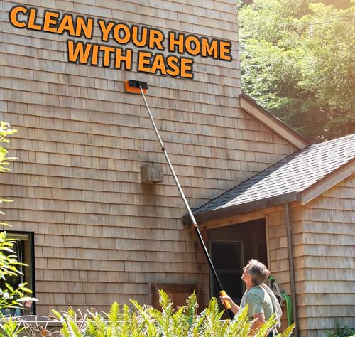 14 Foot Exterior House Cleaning Brush Set with 5-8 ft Extension Pole | Vinyl Siding Brushes with Telescopic Extendable Pole & Window Cleaning Squeegee // The Ultimate Extension Scrub Brush Set - size: 8 feet