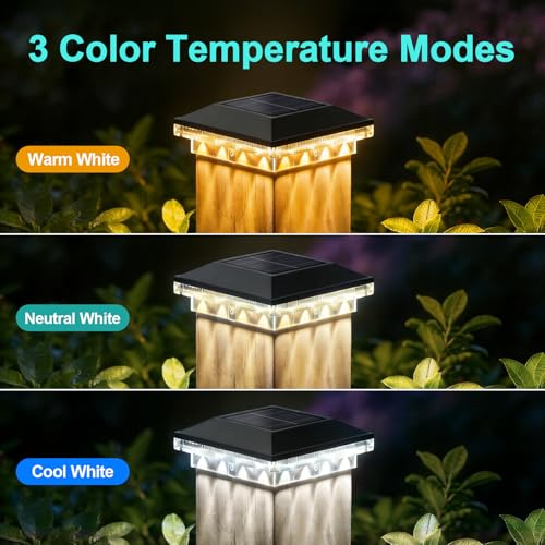 Brightever 4x4 Solar Post Cap Lights, 6 Pack Black Solar Post Cap Lights | 10-12 Hours of Illumination with 3 Lighting Modes, IP65 Waterproof, Outdoor, for Fence, Deck, Patio, Yard, Porch - color: Black