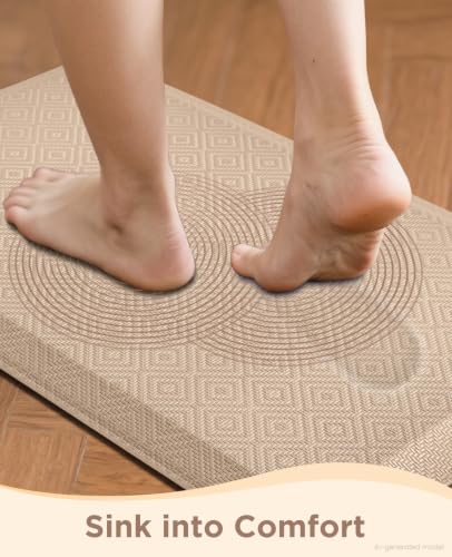 Ophanie Kitchen Mats for Floor,3/4 inch Thick,17x28 Anti Fatigue Cushioned Mat,Kitchen Rugs,Waterproof,Comfort Ergonomic Standing Mat for Office,Home,Sink with 99+ Pairs of Anti-Slip Bottom Ridges - color: Beige, size: 17"L x 28"W x 0.8"Th