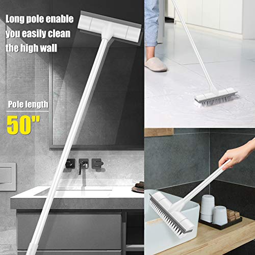 BOOMJOY Floor Scrub Brush with Long Handle, 2 in 1 Scrape and Brush, Stiff Bristles for Cleaning Bathroom, Patio, Garage, Kitchen, Deck, Tile - color: Gray
