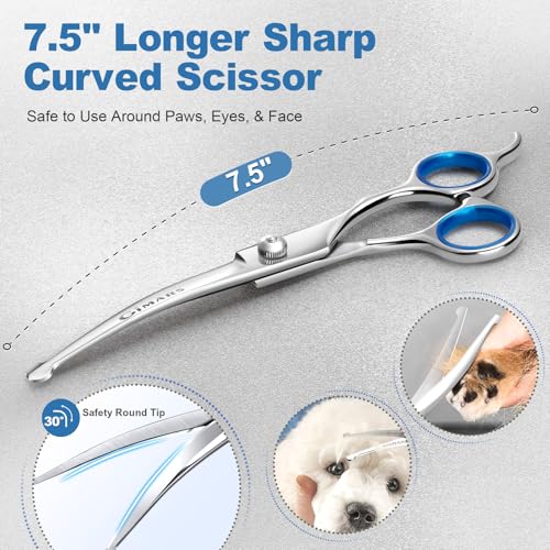 Gimars Titanium Coated Professional 6 in 1 4CR Stainless Steel Dog Grooming Scissors with Safety Round Tip, Heavy Duty Pet Grooming Scissor for Dogs, Cats and Other Animals - style: Professional Blue 6 in 1