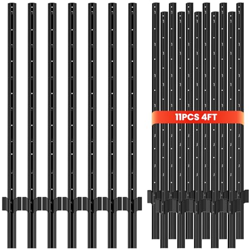 11 Pack Metal Fence Posts,4 FT Garden Fence Post,T Post for Wire Fence, No Dig Steel U Post Fencing，Black Garden Stakes for Temporary Fencing, Electric Fence Wire, Corner Anchor - size: 4ft-11PCS