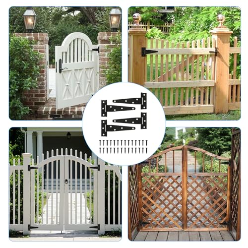 T Strap Hinges Heavy Duty, Shed Door Gate Hinges(Black) (4, 4 Pcs *5 inch) | 3 inch t hinges Heavy Duty Black Outdoor Tee Hinge for Wooden Fences, Barn Door Gates Hinge for Shed Door Hardware - size: 4 Pcs *5 inch