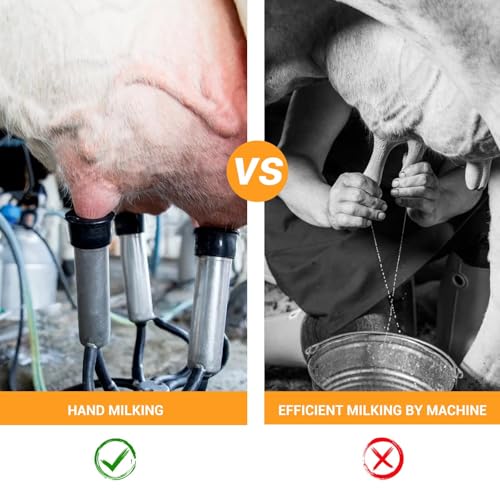Cow Milking Machine Portable, 55KPA 15000 RPM Electric Milker Machine | Milking Equipment with 25 L/6.6 gal Stainless Steel Bucket 5-8 Cows Per Hour with Silicone Cups and Tubes for Cows and Goats