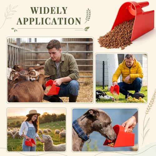 FillTouch 8 Pcs Feed Scoop 2 Qt Plastic Enclosed Heavy Duty Stackable Feed Scoop for Bird Horse Chicken Livestock Animal Ranchers Homesteaders Farmers(Red) - color: Red