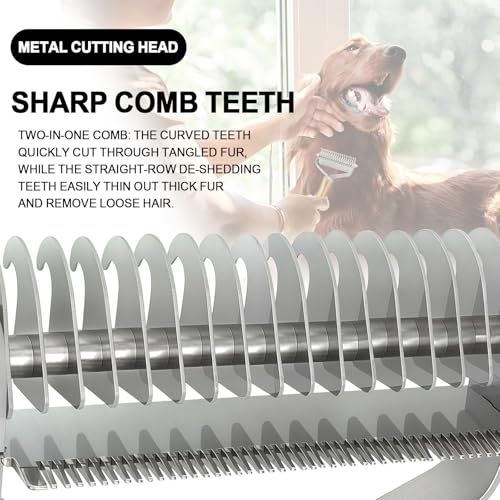 2-in-1 Pet Dematting&Deshedding Undercoat Rake with Bamboo Handle | Double-Sided Dematting Comb,Deshedding Dog Brush,Pet Grooming Tool for Long-Haired Dogs&Cats,Remove Loose Hair Tangles