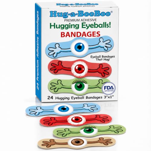 Hugging Eyeballs! Super Fun Eyeball Adhesive Bandages from Hug-a-BooBoo, The Amazing Bandages that Hug! Hugging Eyeball Characters with Arms! 24 Ct Box - size: 24ct, style: Hugging Eyeballs