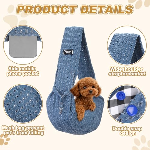 Dog Sling Carrier for Small Dogs and Cats Up to 16.5 Lbs, Breathable with Pocket Pet Cross Body Shoulder Bag, (Denim Blue, 1 Pcs) Intended for Outdoor/Travel