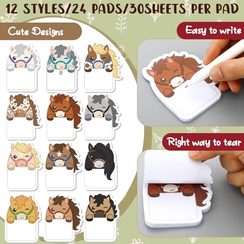 Yinder 24 Pads Horse Sticky Notes Cartoon Memo for Party School | Kawaii 12 Colors Design, Self-stick Post Notepads with To-do Lists Space, Party Favors for Veterinary Valentines, Bulk Tabs - style: Horse