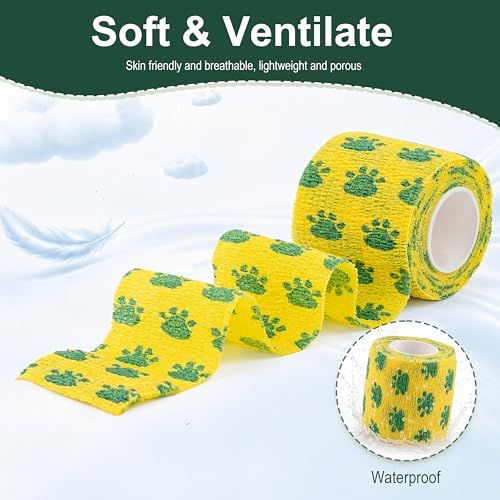 Vet Wrap Cohesive Bandages, Self-Adhesive Bandage Wrap, Breathable Non-Woven Self Adherent Tape for Pet Dog Leg Paw Wound, Horse, Cat, First Aid & Ankle Sprain, 2 Inch, 6 Rolls - color: Paw Prints B