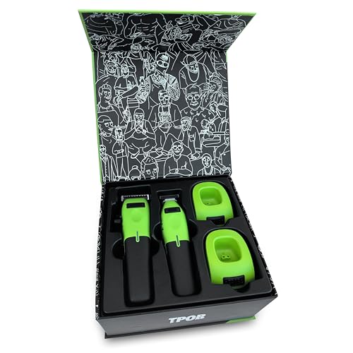 TPOB Play Barber Hair Clippers for Men 7500 RPM with Rubber Grips (Green 2 Set) - color: Green 2 Set