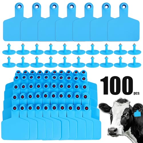 Blank Cattle Ear Tags 100 Pieces Livestock Identification Tags Blank Livestock Ear Tags for Cattle Cow Pig Goat Sheep Dog (Blue 3x2.44'') - color: Blue 3x2.5''