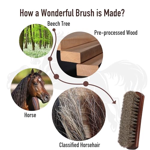 100% Horsehair Brush Professional Premium Horsehair Shoe Brush Dauber Applicators for Leather Shoes Boots Coats Purses Soft Horsehair with Curved Wood Handle for Grip Leather Shine Polish (3pcs) - style: 7" Brush 3pcs
