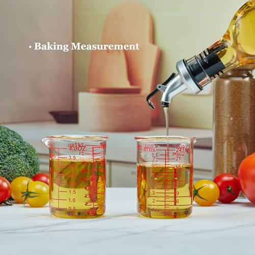 Ackers BORO3.3 4 oz/120 ml Glass Measuring Cup with V-Shaped Spout, 1 Count | 3.3 borosilicate glass with a wide opening and five printed measurement units for small-batch cooking, baking and drink prep - size: 120 ML (4 Oz)-SINGLE