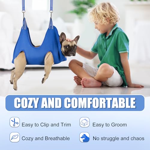 Kkiimatt 10 in 1 Pet Grooming Hammock Harness with Nail Clippers/Trimmer, Nail File, Dog Hammock/Grooming Sling for Nail Trimming/Clipping - color: Blue, size: M/Under 36 lb
