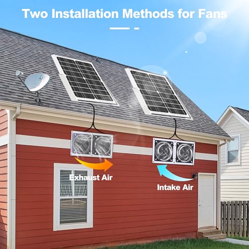 Solar Fan for Greenhouse, 20W Solar Powered Fan for Chicken Coop, Waterproof Exhaust Fan for Shed with 11.8ft/3.6m Cable - style: Solar Fan-20W