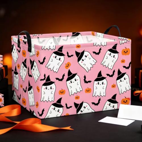 NTAO Gift Storage Basket Empty for Halloween, Storage Bin with Handles, Room Decor, Book Box(Pink Ghost Bat) - color: Pink Ghost Bat