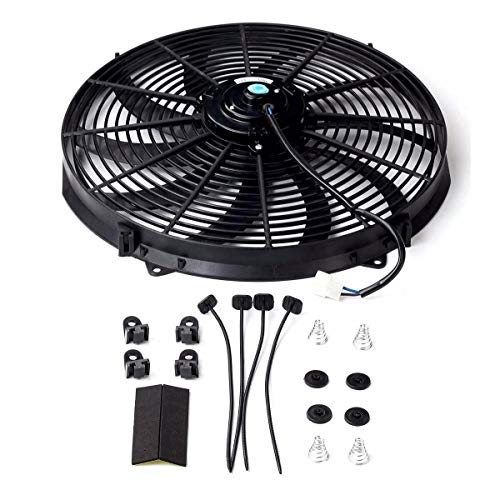 BLACKHORSE-RACING 16" 16 inch Electric Radiator Fan High 3000 + CFM Thermostat Wiring Switch Relay Kit Black - size: 16 Inch