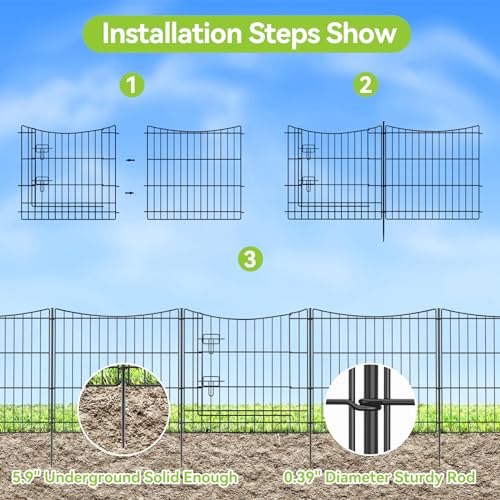 INJOPEXI Garden Fence 12 Panels 23.6ft(L)×24in(H) Decorative Garden Fences with 11 Panels + 1 Gate, Rustproof Metal Wire Temporary No Dig Rabbit Animal Barrier Fencing Dog Fence for Yard Patio Outdoor - size: 12 Panels 23.6ft(L)-24"(H) - With Gate