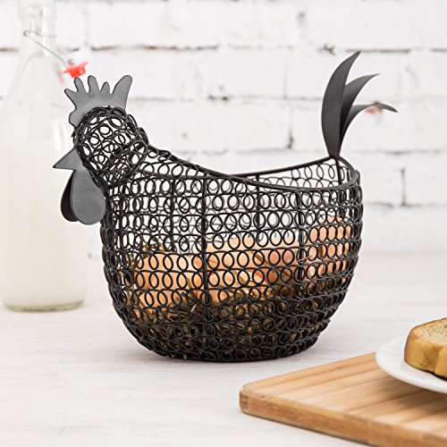 MyGift Egg Holder Countertop, Chicken Shaped Wire Egg Gathering Basket, Farmhouse Home Decor Display Storage Collecting Basket, Black - color: Black