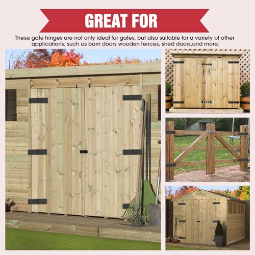 Heavy Duty Gate Hinges – 270° Fold-Flat, Rust-Proof Black Iron (2PC) | Heavy duty gate hinges with 270° flat-fold for tight spaces; outdoor hinges for wood gates, sheds, and garage doors