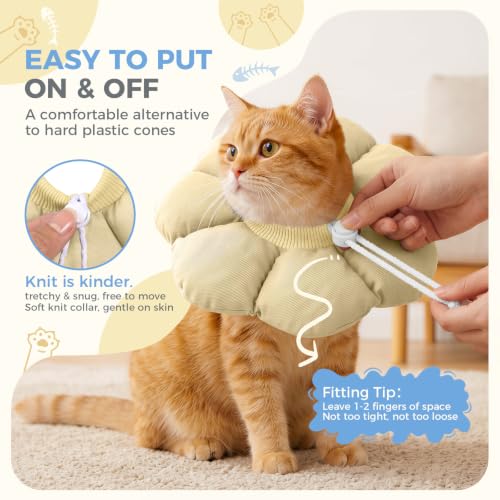 Avont Soft Cat Cone S Apricot Post-Surgery Anti-Lick Adjustable | Apricot S, Neck 5.9-9.8", Anti-Lick, Breathable, Lightweight, Soft Cotton, Adjustable Drawstring - color: Apricot, size: S (5.9" – 9.8")