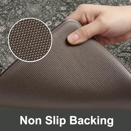 KIMODE Anti Fatigue Kitchen Mat 2PC,Waterproof Farmhouse Green Kitchen Rugs | Vintage Kitchen Mat for Floor Non-Slip,Cushioned Comfort Foam Standing Mat for Laundry,Office,Sink,Desk,Dormitory - color: Green/Grey, size: 17.3" x 59"+17.3" x 29"--0.47 inches