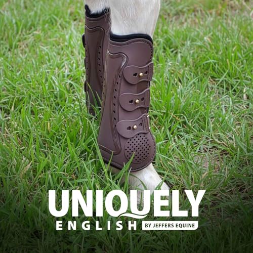 Jeffers Equine Uniquely English Tendon Boots - Open Front Horse Boots, Training Equipment, Protective Gear & Leg Protection for Jumping, Dressage, Training & Travel - color: Brown, size: Large