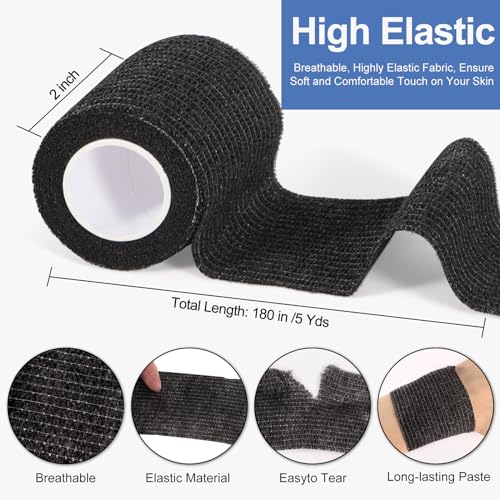 24 Rolls Self Adhesive Bandage Wrap, 4 Inch x 5 Yards Black Athletic Tape Grip Tape, Flexible Non Woven Cohesive Bandage Wrap - color: Black, size: 4 Inch