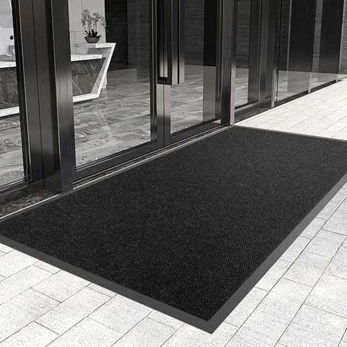 Front Door Mat 3′ x 5′, Heavy Duty Commercial Outdoor Doormat for Entrance | Large Non-Slip Rubber Floor Mat for High-Traffic Areas,Mud Trapper,Waterproof Durable 0.25" Low-Profile Indoor Welcome Mat - color: Black Pebble, size: 3ft x 5ft