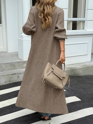 Saodimallsu Womens Long Duster Cardigans Button Down Maxi Sweater Dress | Casual V Neck,Lantern Long Sleeve,2026 Oversized Chunky Knit,Floor Length Coatigan,Cute Soft Cozy,Fall Winter Trendy Coat - color: Tawny, size: X-Large