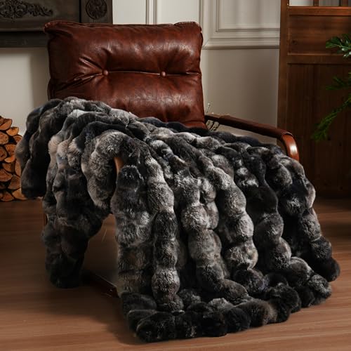BENVWE Fluffy Faux Fur Throw Blanket for Couch, Soft Plush Thick Cozy Fuzzy Luxury Minky Bubble Blanket for Home Living Room Decor Gift for Women, Tie-dye Grey, 63" x 80", 1100GSM - color: Tie-dye Grey, size: Twin(60" x 80")
