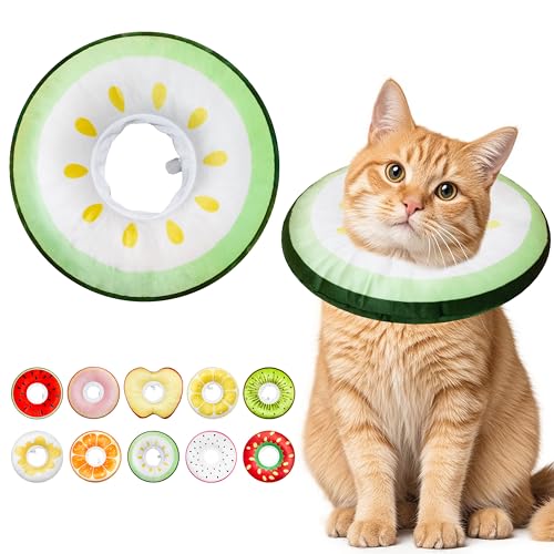 Cat Cone Collar Soft, Adjustable Cat Recovery Cone (Cucumber, M) | Stop Licking, Cute Kitten Donut Collar After Surgery, Elizabethan Collars for Kittens, Lightweight Cats Neck Cones - color: Cucumber, size: Medium